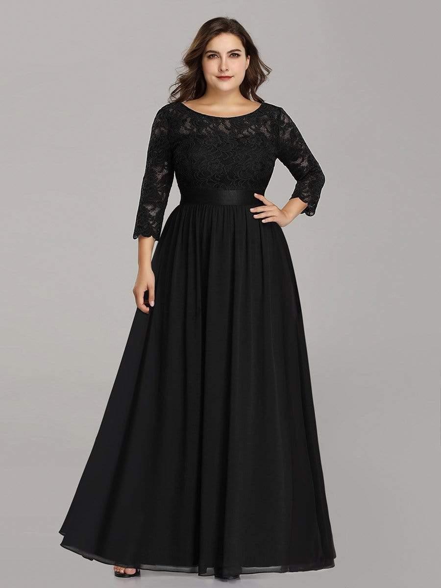Stylish Plus Size Lace A-Line Chiffon Evening Dress with Half Sleeves