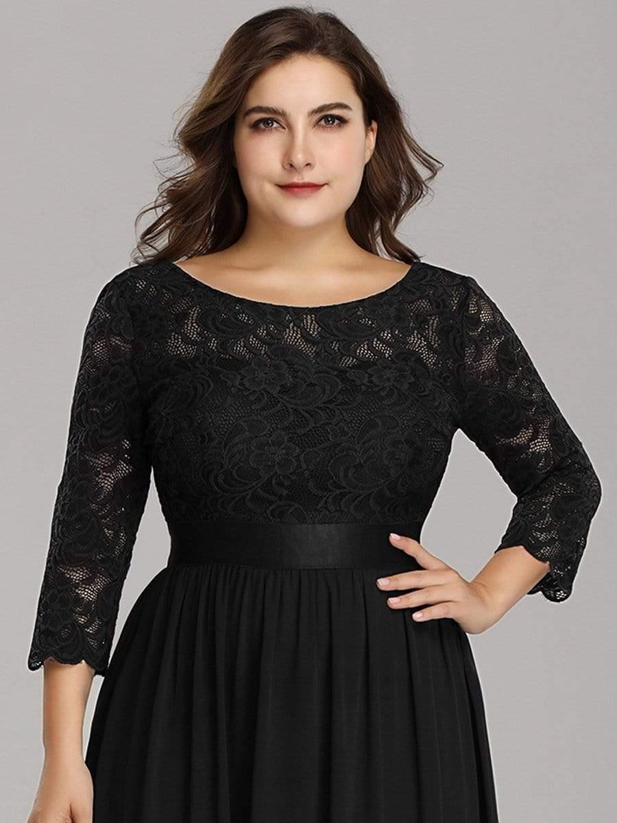 Stylish Plus Size Lace A-Line Chiffon Evening Dress with Half Sleeves