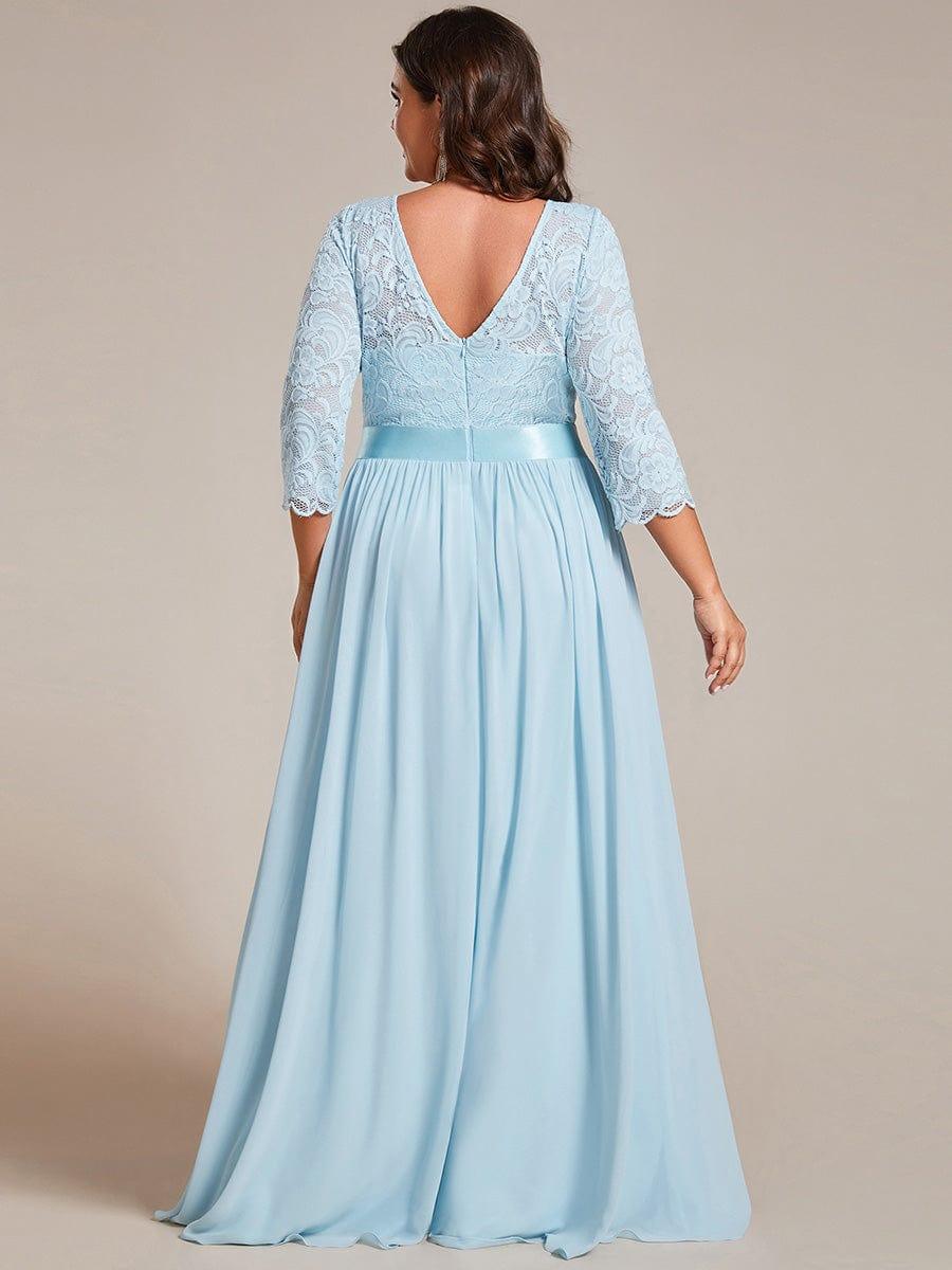 Stylish Plus Size Lace A-Line Chiffon Evening Dress with Half Sleeves