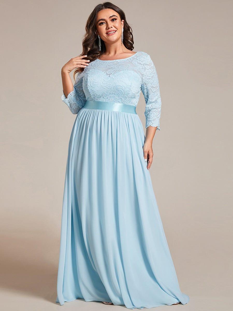 Stylish Plus Size Lace A-Line Chiffon Evening Dress with Half Sleeves
