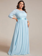 Stylish Plus Size Lace A-Line Chiffon Evening Dress with Half Sleeves