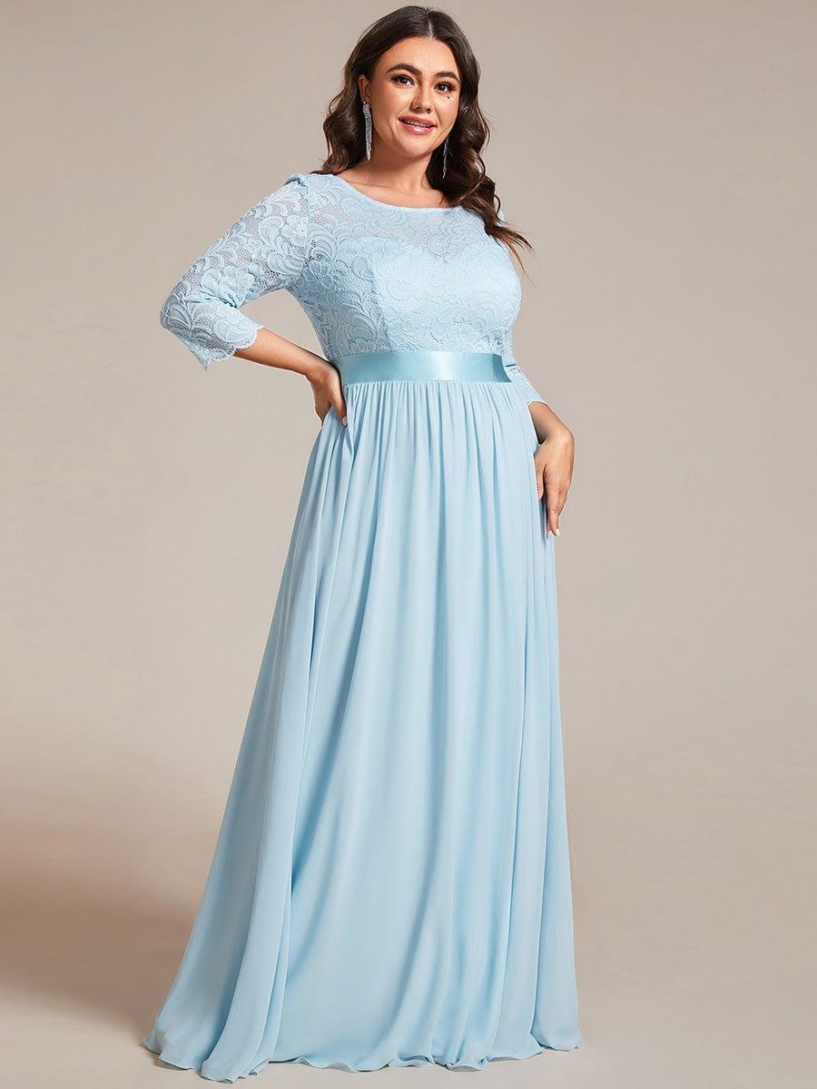 Stylish Plus Size Lace A-Line Chiffon Evening Dress with Half Sleeves