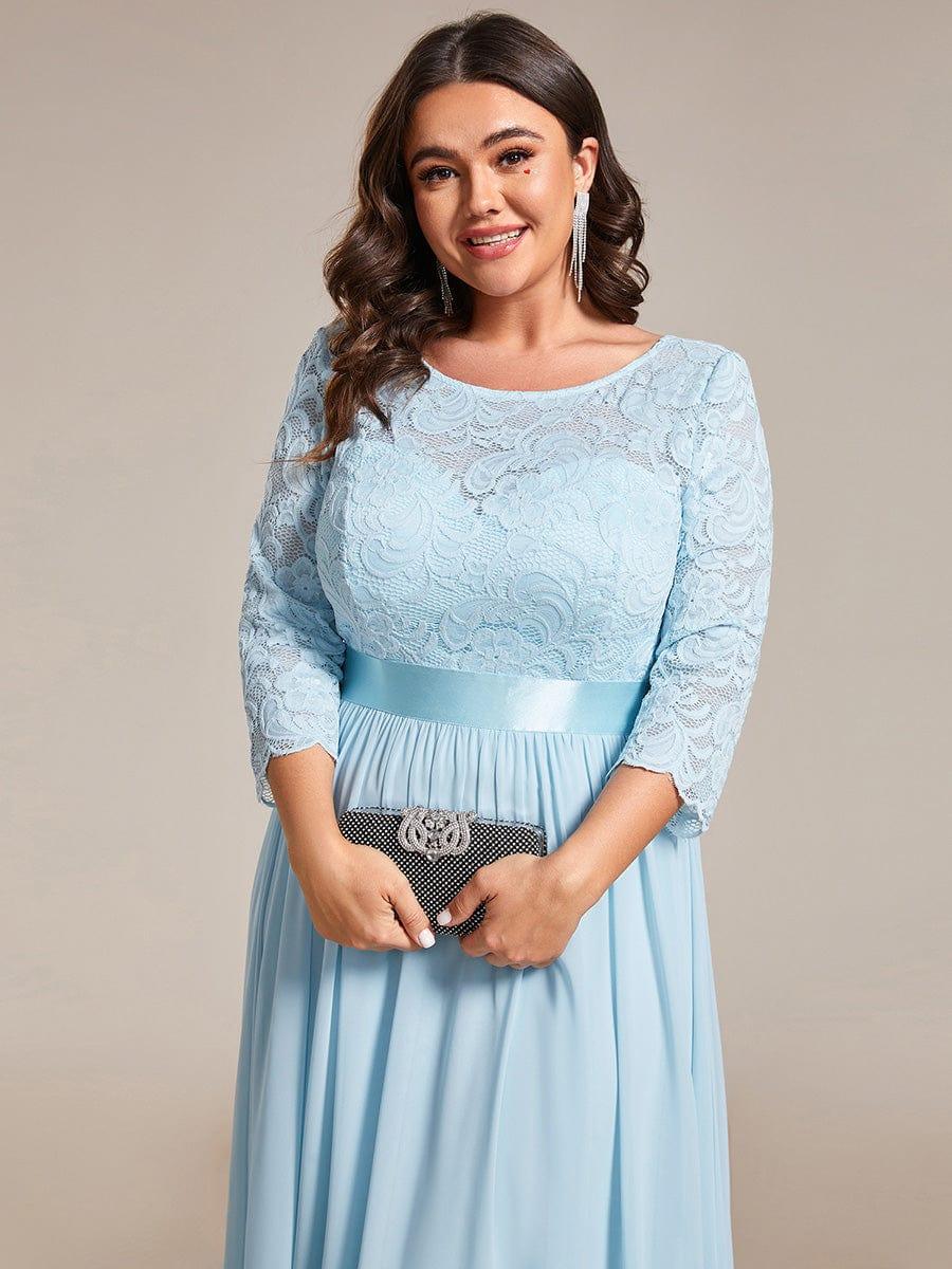 Stylish Plus Size Lace A-Line Chiffon Evening Dress with Half Sleeves