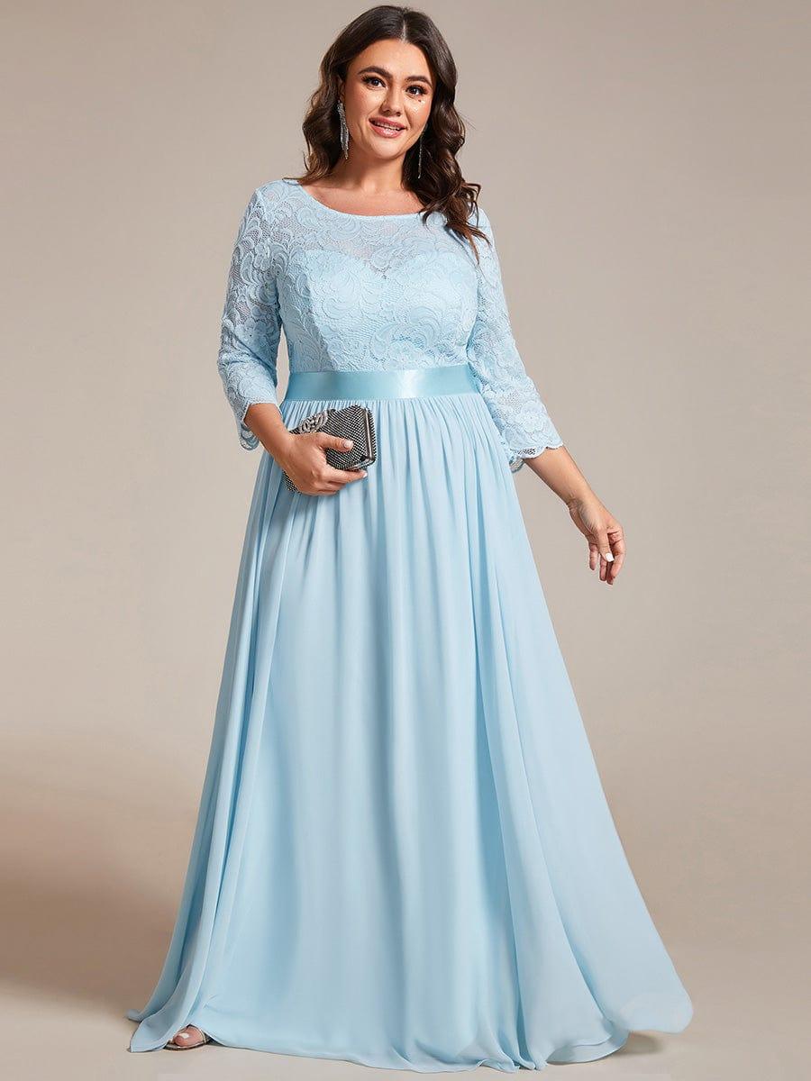 Stylish Plus Size Lace A-Line Chiffon Evening Dress with Half Sleeves