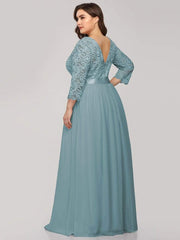 Stylish Plus Size Lace A-Line Chiffon Evening Dress with Half Sleeves