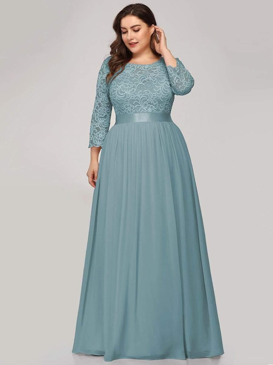 Stylish Plus Size Lace A-Line Chiffon Evening Dress with Half Sleeves