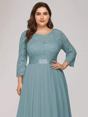 Stylish Plus Size Lace A-Line Chiffon Evening Dress with Half Sleeves