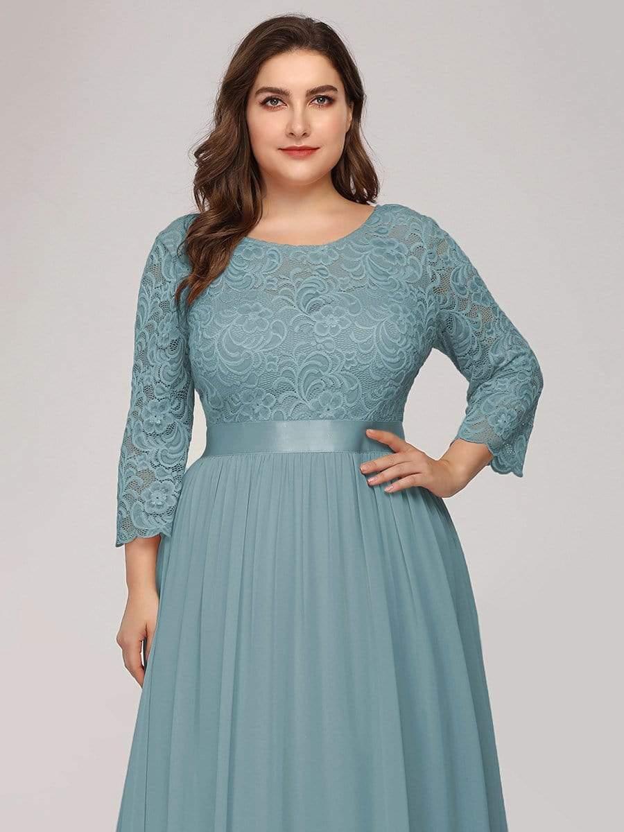 Stylish Plus Size Lace A-Line Chiffon Evening Dress with Half Sleeves