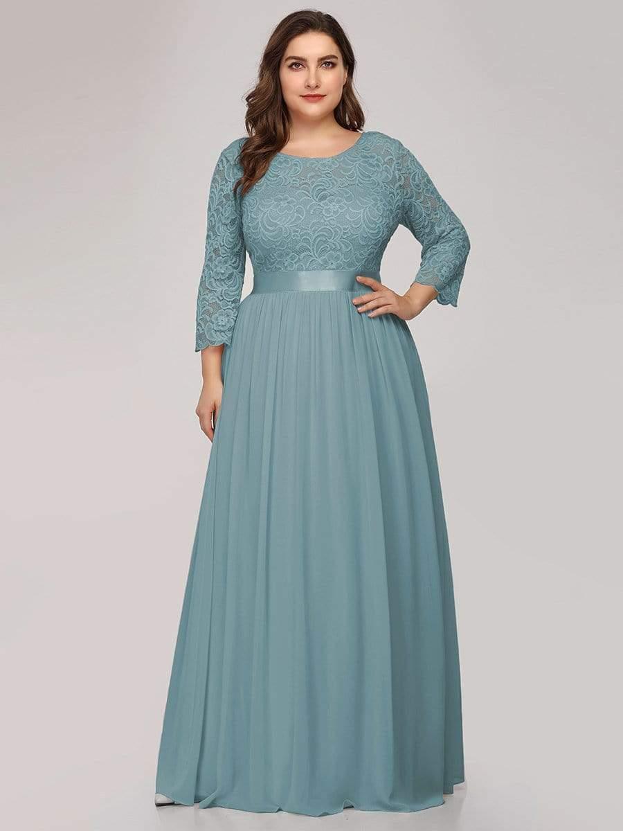 Stylish Plus Size Lace A-Line Chiffon Evening Dress with Half Sleeves