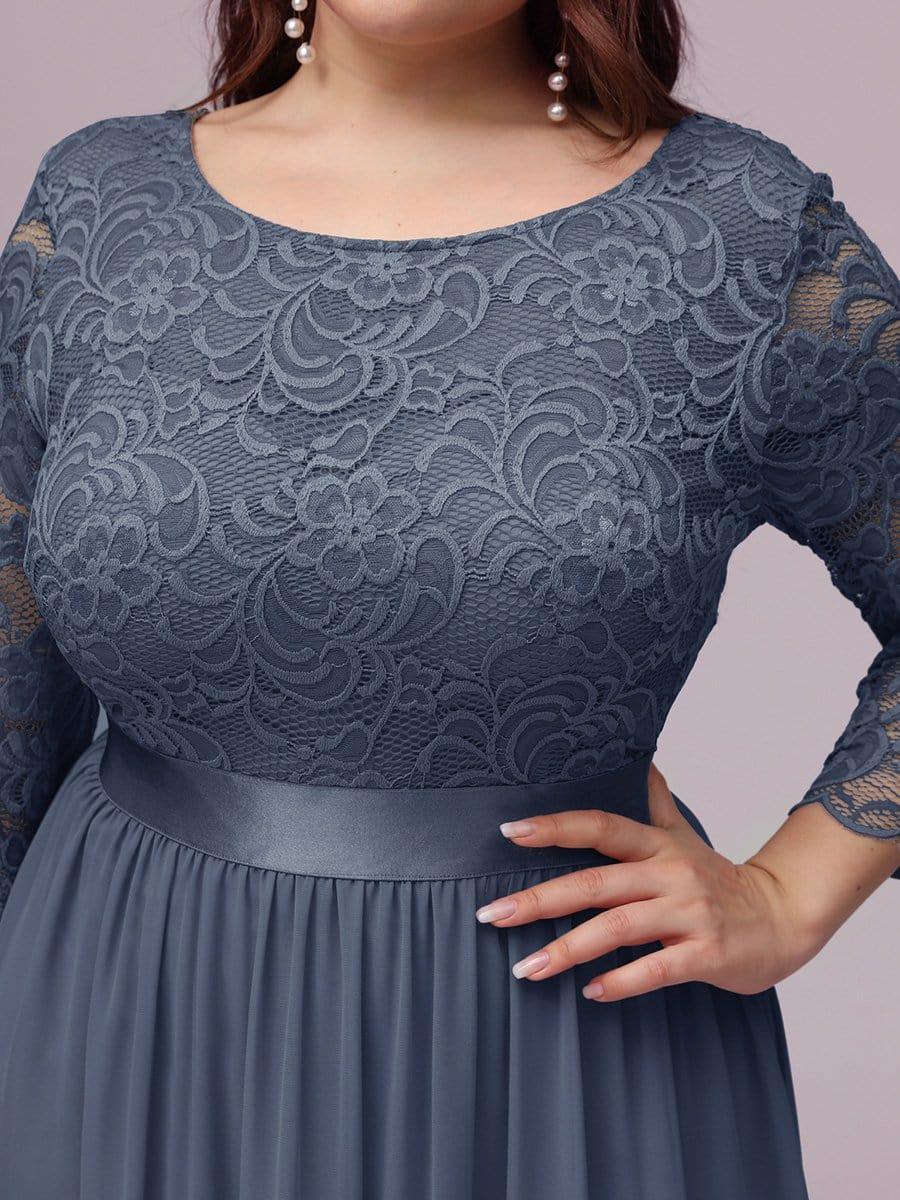 Stylish Plus Size Lace A-Line Chiffon Evening Dress with Half Sleeves