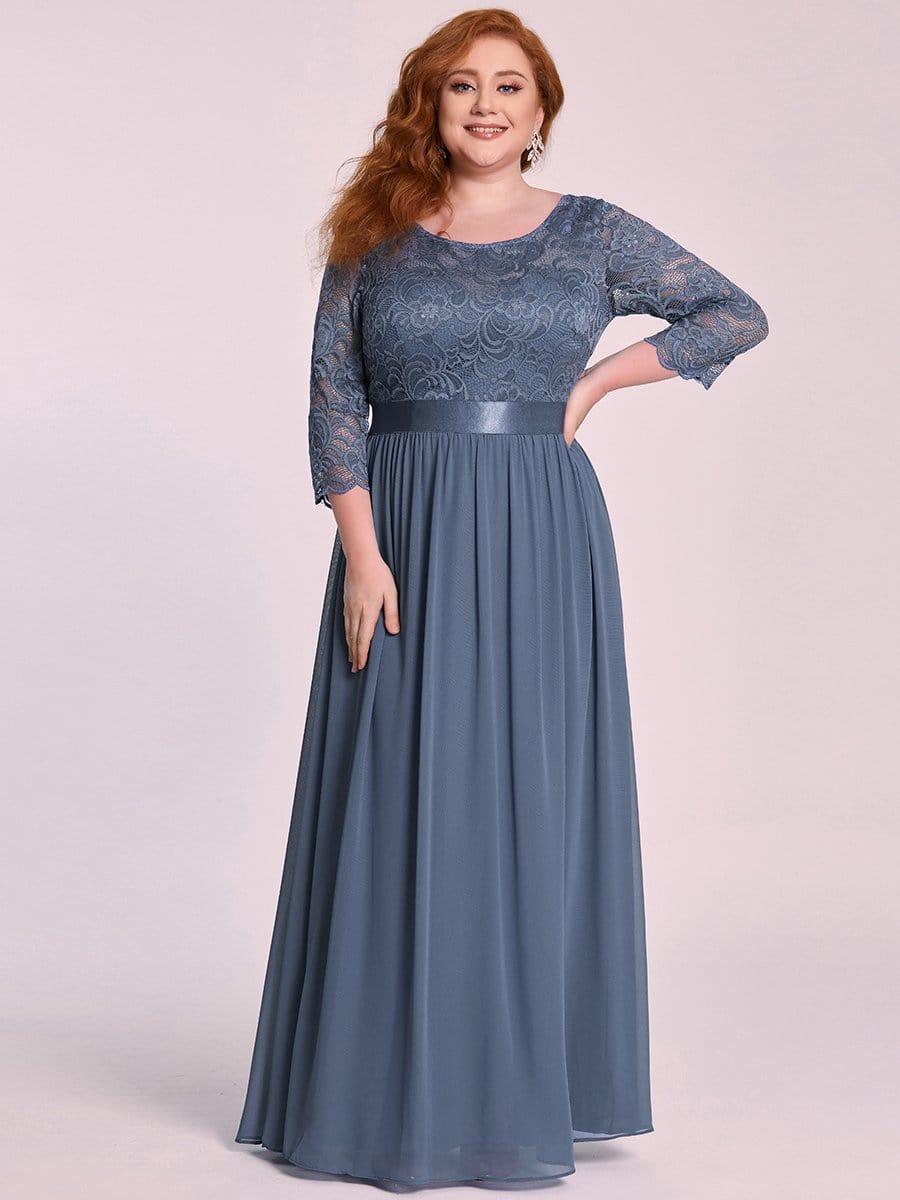 Stylish Plus Size Lace A-Line Chiffon Evening Dress with Half Sleeves