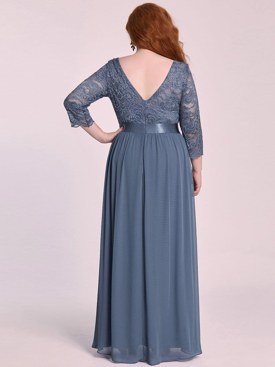 Stylish Plus Size Lace A-Line Chiffon Evening Dress with Half Sleeves