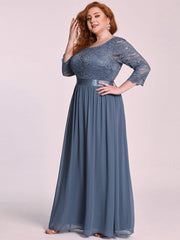 Stylish Plus Size Lace A-Line Chiffon Evening Dress with Half Sleeves