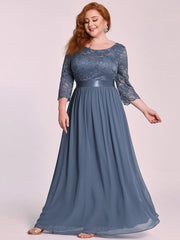 Stylish Plus Size Lace A-Line Chiffon Evening Dress with Half Sleeves