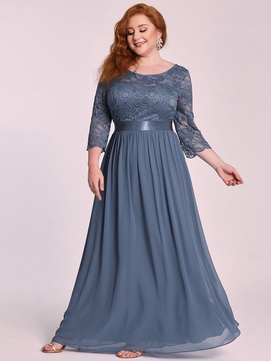 Stylish Plus Size Lace A-Line Chiffon Evening Dress with Half Sleeves