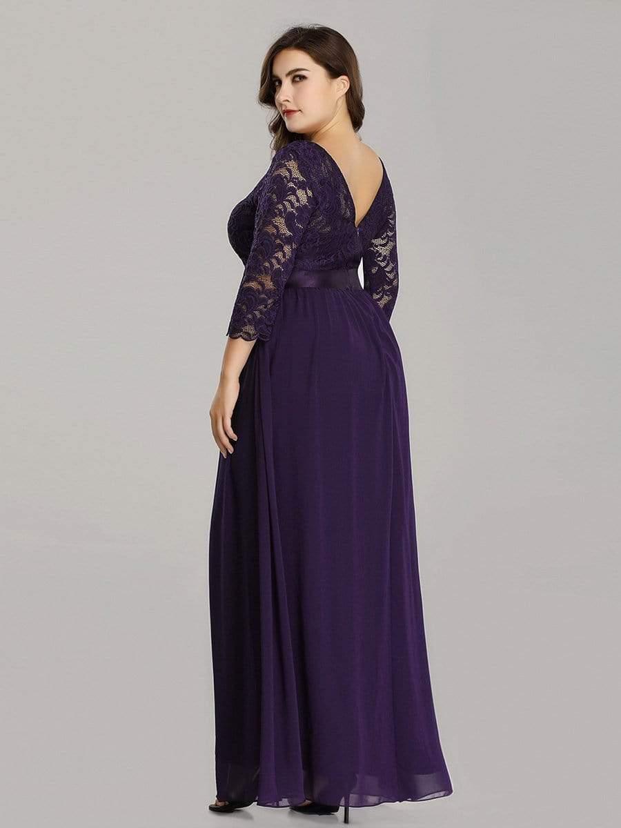Stylish Plus Size Lace A-Line Chiffon Evening Dress with Half Sleeves