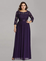 Stylish Plus Size Lace A-Line Chiffon Evening Dress with Half Sleeves
