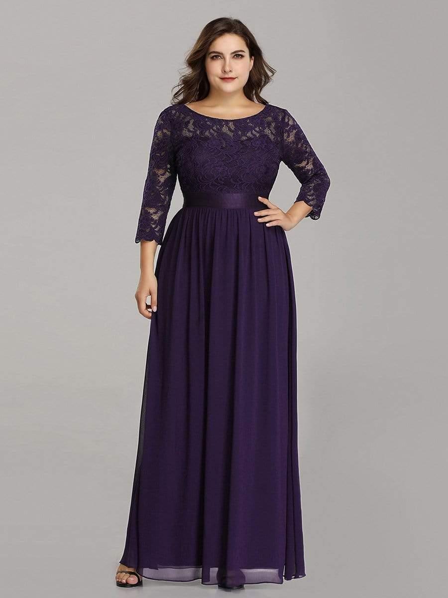 Stylish Plus Size Lace A-Line Chiffon Evening Dress with Half Sleeves