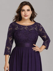 Stylish Plus Size Lace A-Line Chiffon Evening Dress with Half Sleeves