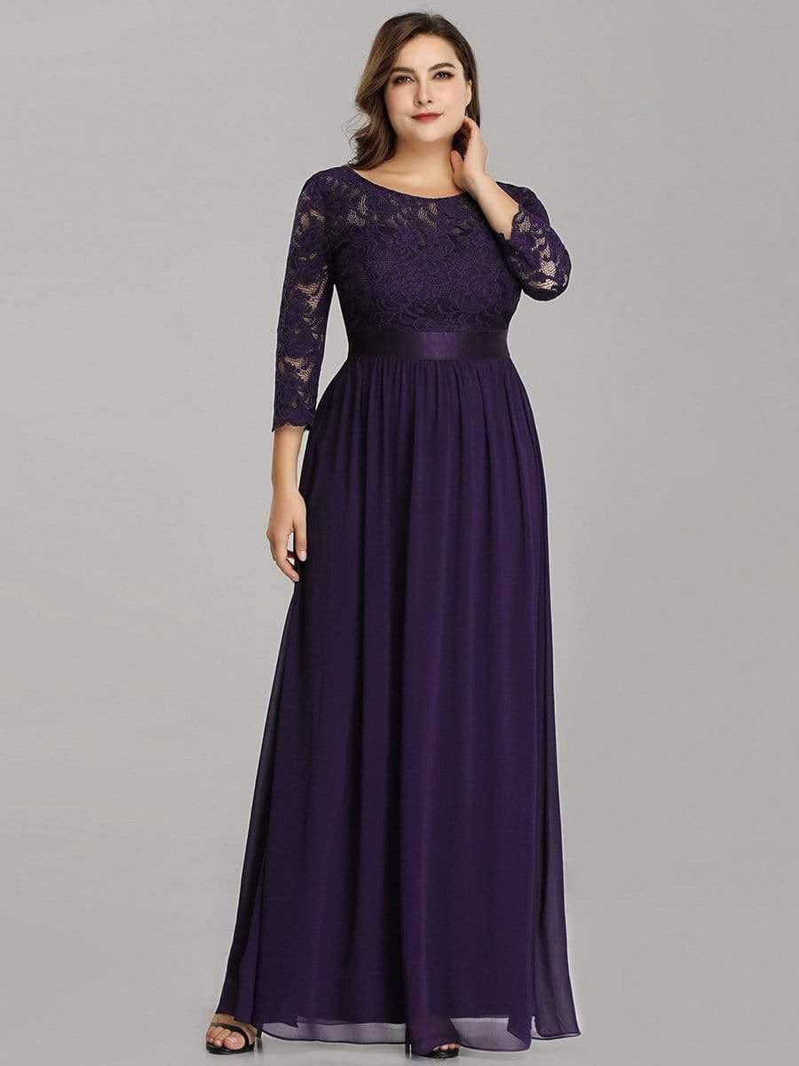 Stylish Plus Size Lace A-Line Chiffon Evening Dress with Half Sleeves