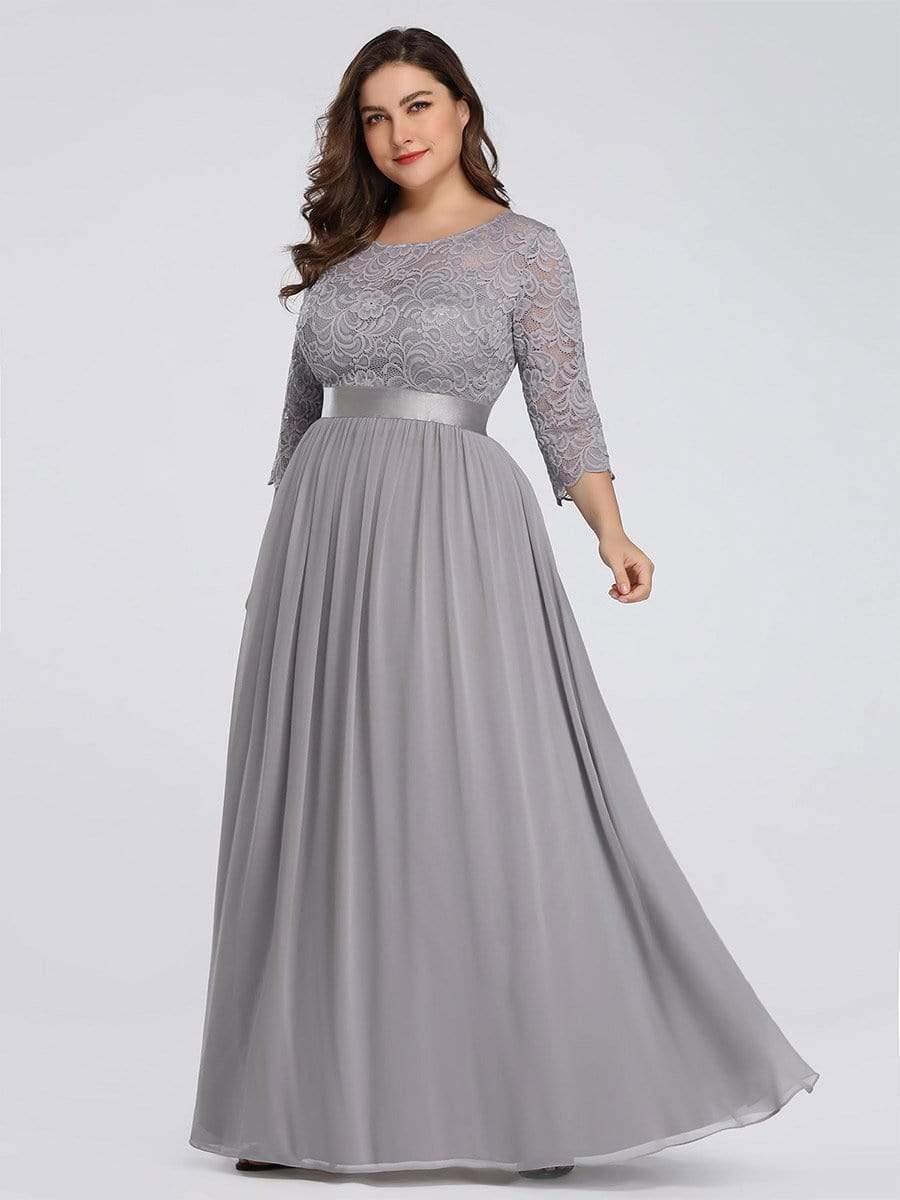 Stylish Plus Size Lace A-Line Chiffon Evening Dress with Half Sleeves