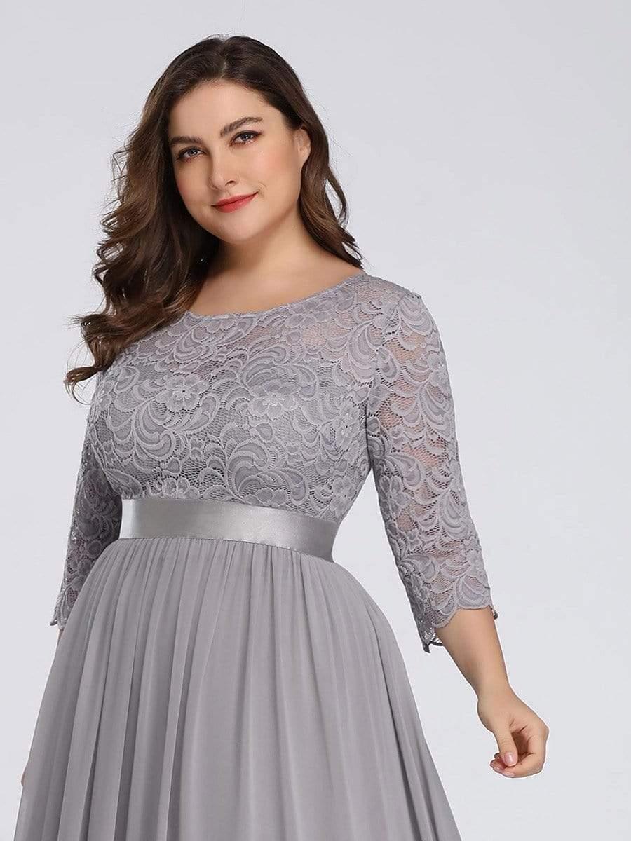 Stylish Plus Size Lace A-Line Chiffon Evening Dress with Half Sleeves