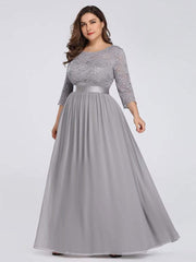 Stylish Plus Size Lace A-Line Chiffon Evening Dress with Half Sleeves
