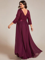 Stylish Plus Size Lace A-Line Chiffon Evening Dress with Half Sleeves