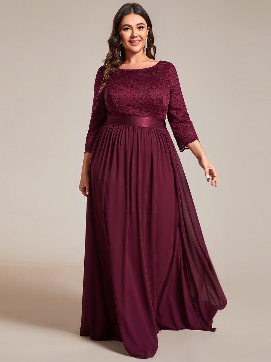 Stylish Plus Size Lace A-Line Chiffon Evening Dress with Half Sleeves