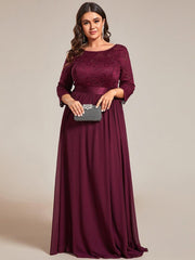Stylish Plus Size Lace A-Line Chiffon Evening Dress with Half Sleeves