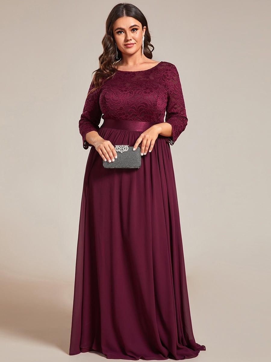 Stylish Plus Size Lace A-Line Chiffon Evening Dress with Half Sleeves