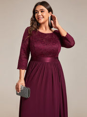 Stylish Plus Size Lace A-Line Chiffon Evening Dress with Half Sleeves