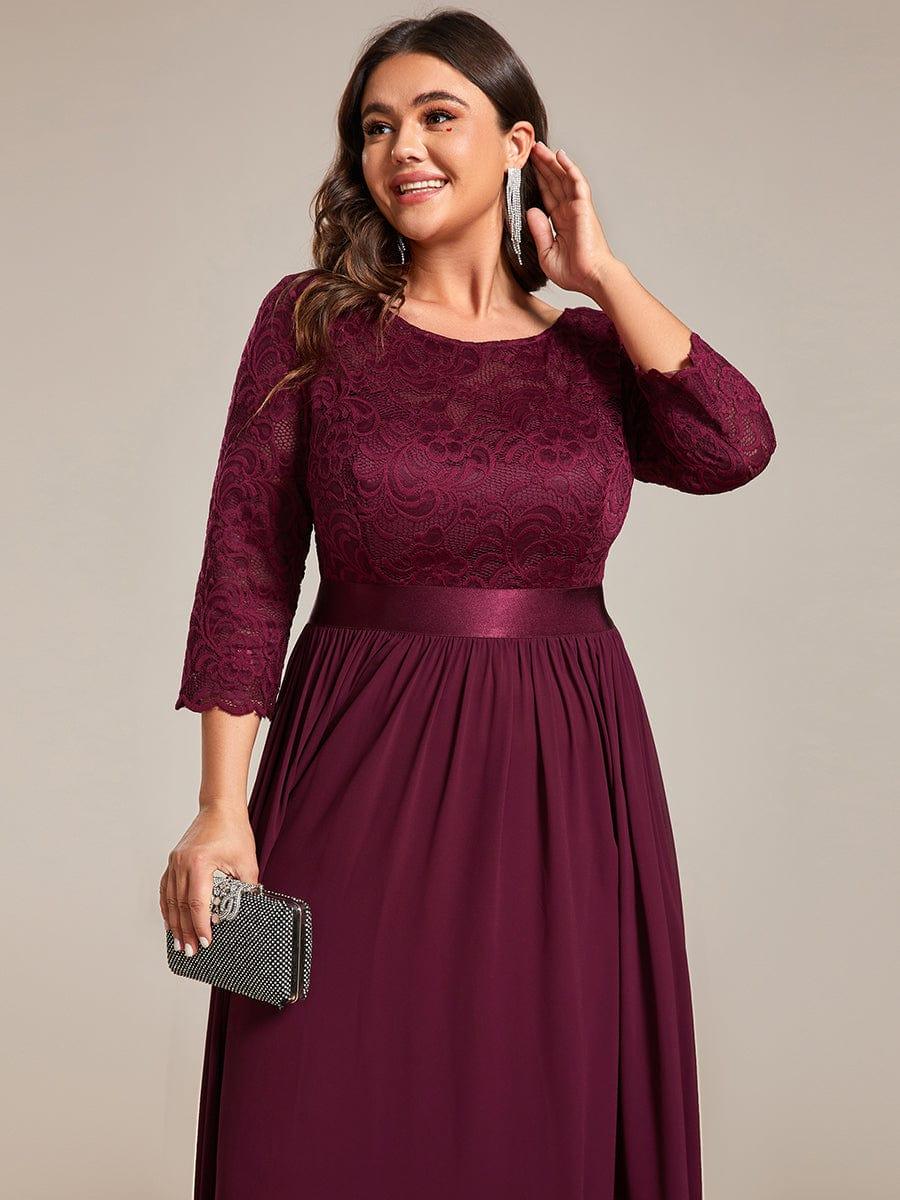 Stylish Plus Size Lace A-Line Chiffon Evening Dress with Half Sleeves