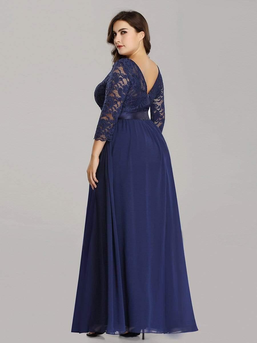 Stylish Plus Size Lace A-Line Chiffon Evening Dress with Half Sleeves