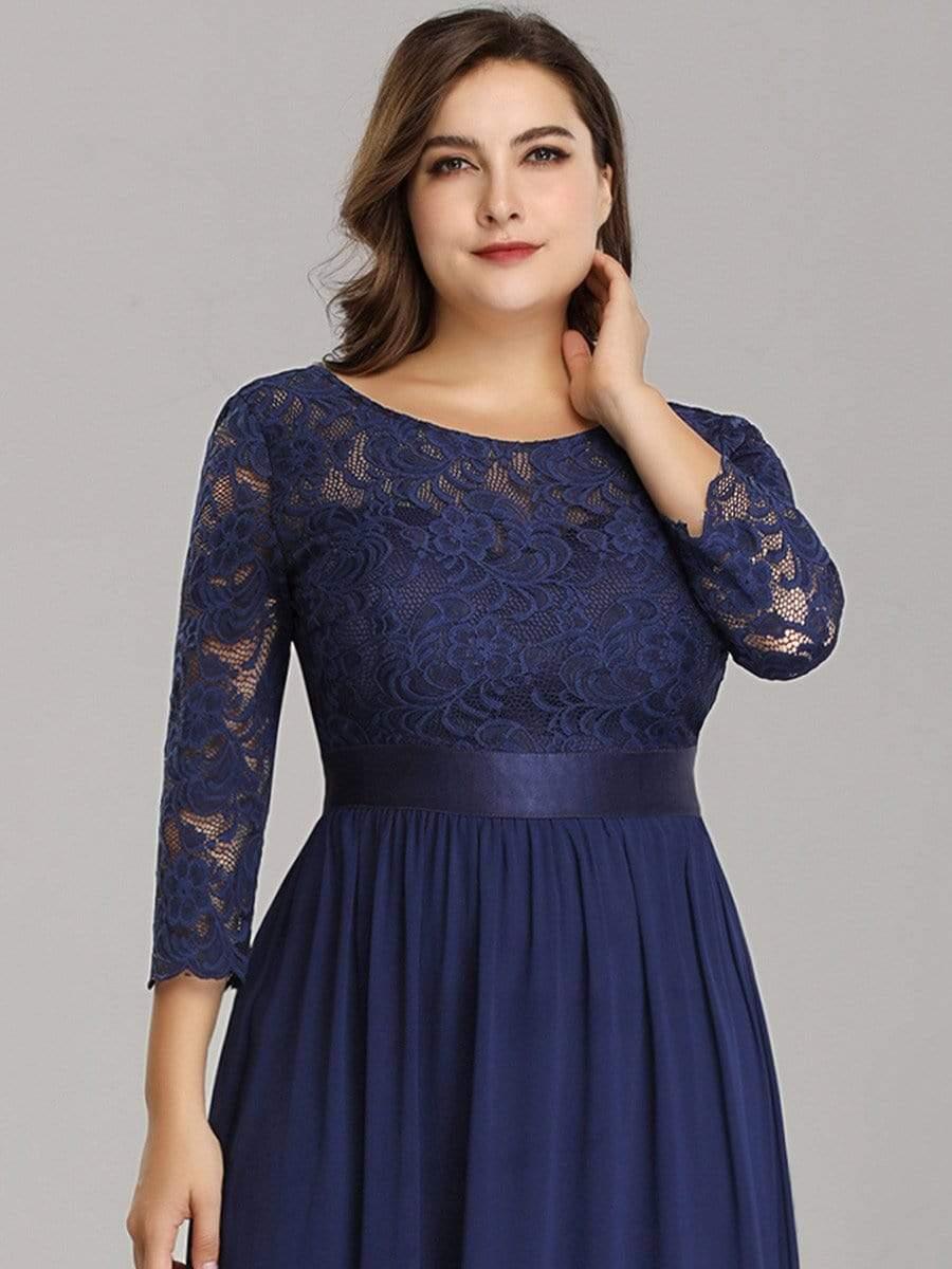 Stylish Plus Size Lace A-Line Chiffon Evening Dress with Half Sleeves