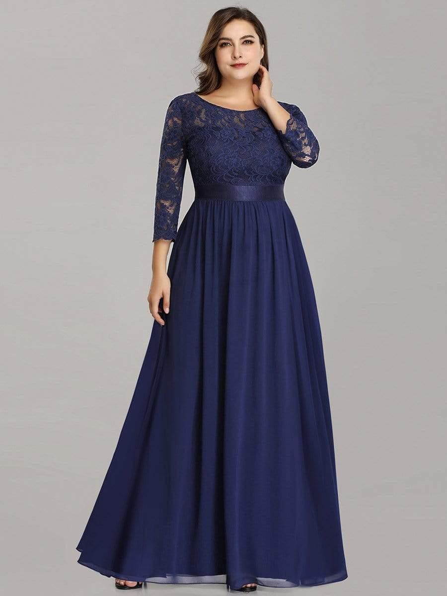 Stylish Plus Size Lace A-Line Chiffon Evening Dress with Half Sleeves
