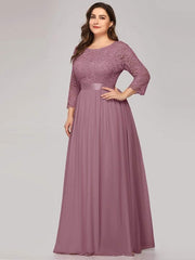 Stylish Plus Size Lace A-Line Chiffon Evening Dress with Half Sleeves