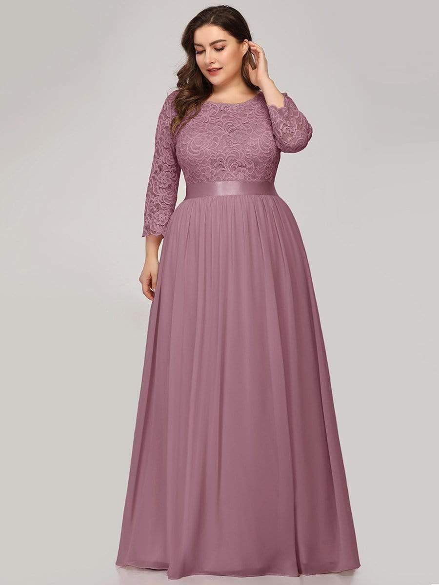 Stylish Plus Size Lace A-Line Chiffon Evening Dress with Half Sleeves
