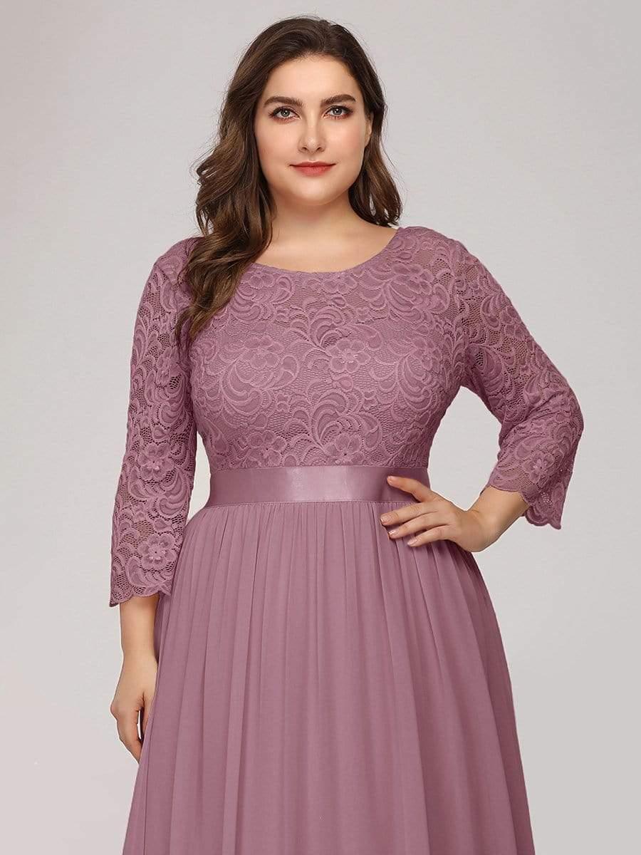 Stylish Plus Size Lace A-Line Chiffon Evening Dress with Half Sleeves