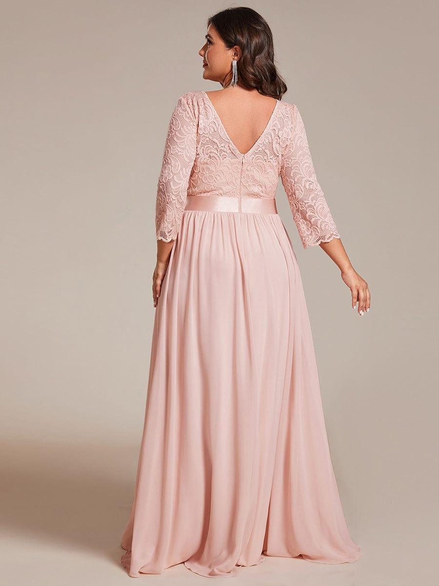 Stylish Plus Size Lace A-Line Chiffon Evening Dress with Half Sleeves