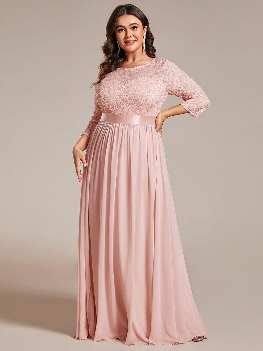 Stylish Plus Size Lace A-Line Chiffon Evening Dress with Half Sleeves