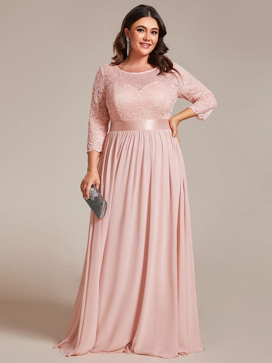 Stylish Plus Size Lace A-Line Chiffon Evening Dress with Half Sleeves