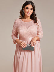 Stylish Plus Size Lace A-Line Chiffon Evening Dress with Half Sleeves