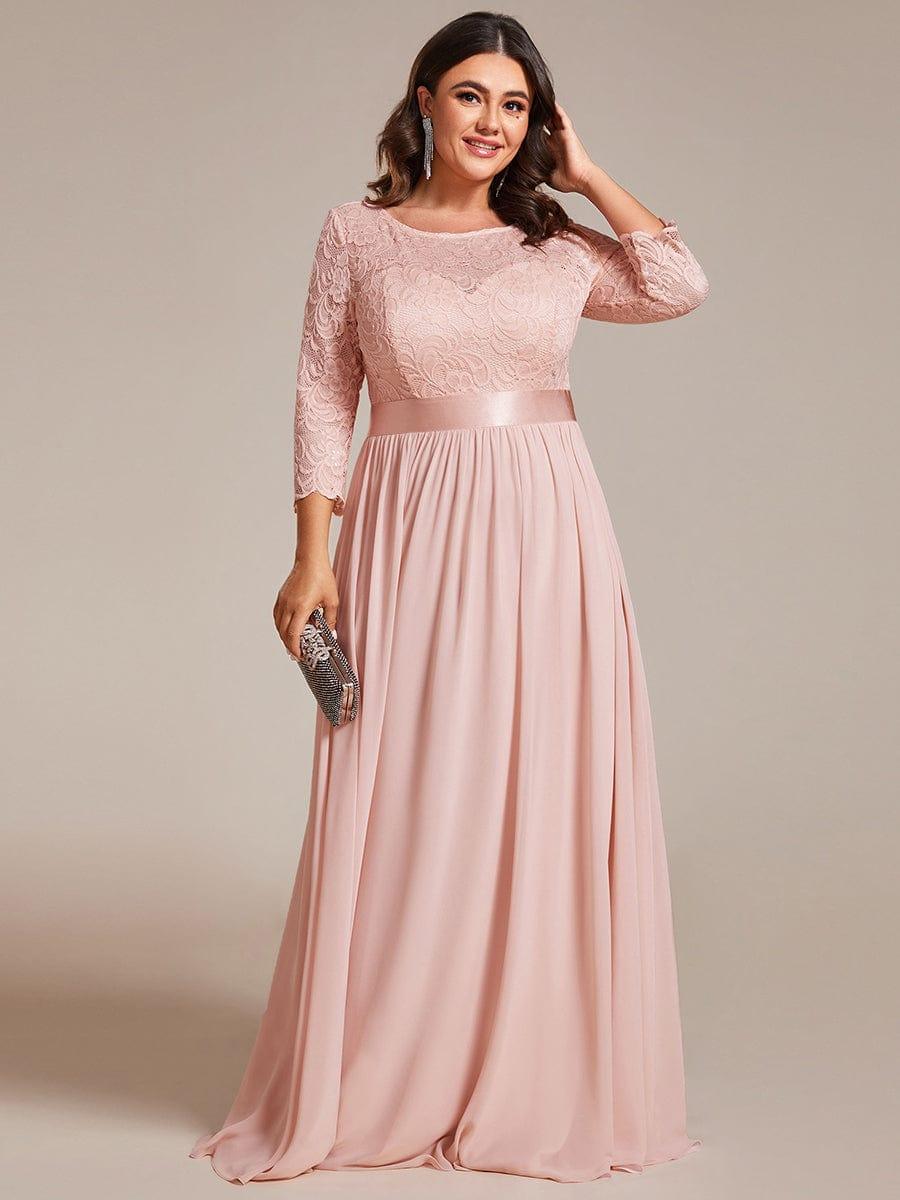 Stylish Plus Size Lace A-Line Chiffon Evening Dress with Half Sleeves