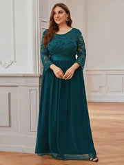 Stylish Plus Size Lace A-Line Chiffon Evening Dress with Half Sleeves