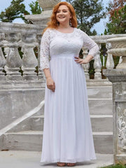 Stylish Plus Size Lace A-Line Chiffon Evening Dress with Half Sleeves