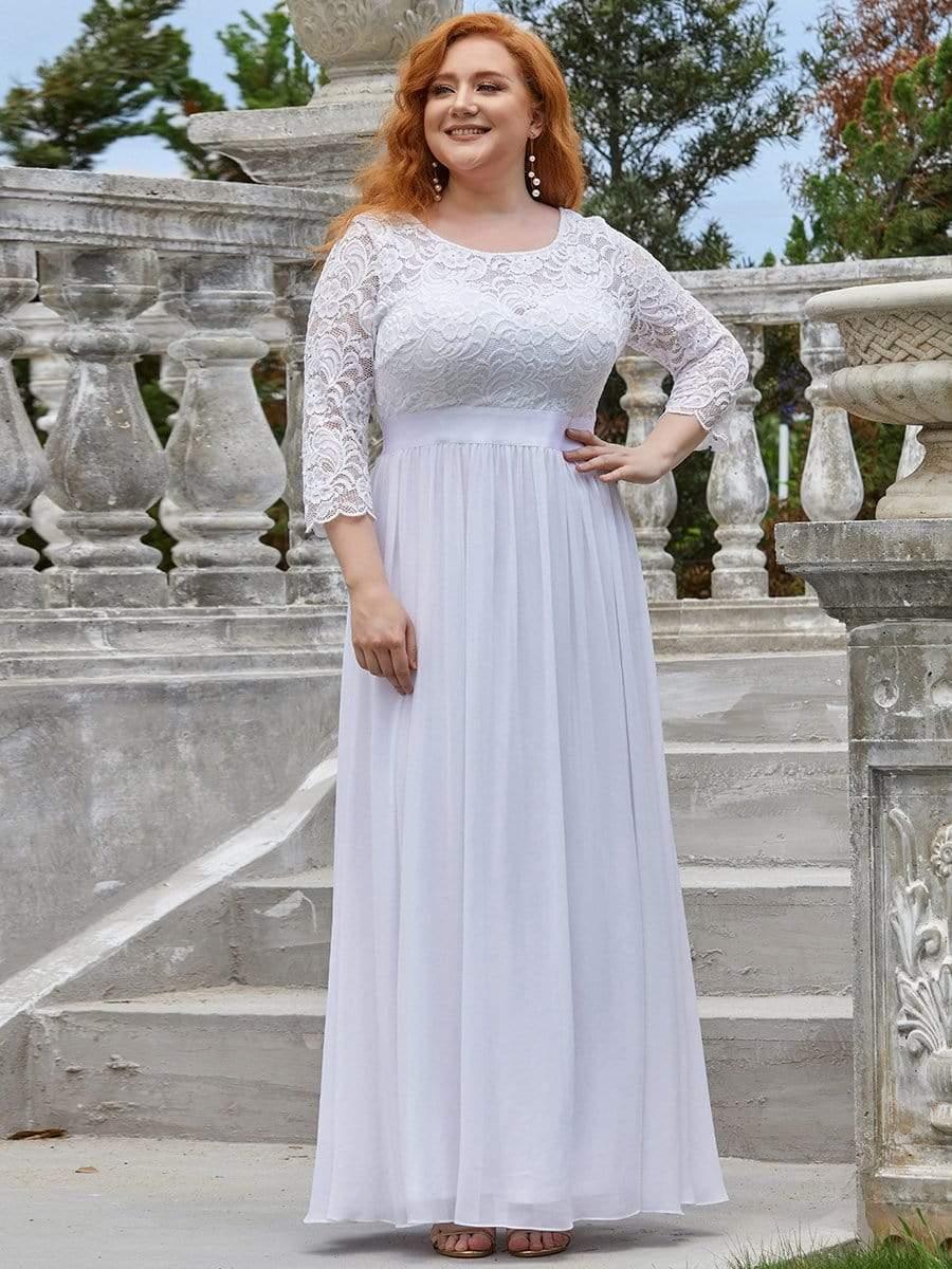 Stylish Plus Size Lace A-Line Chiffon Evening Dress with Half Sleeves
