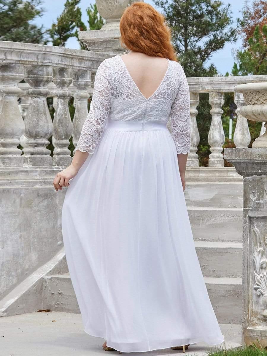 Stylish Plus Size Lace A-Line Chiffon Evening Dress with Half Sleeves