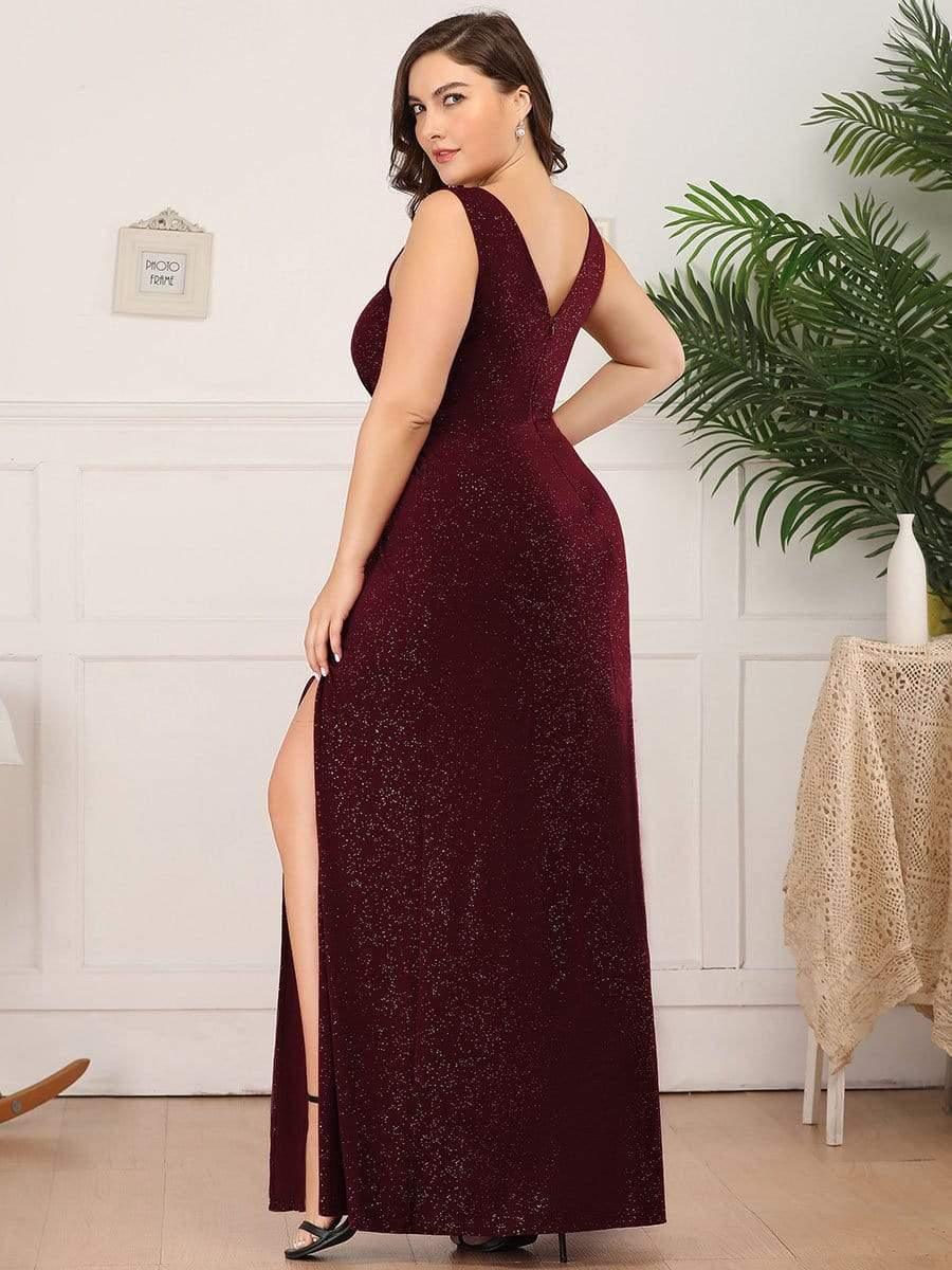 Gorgeous Plus Size V-Neck Formal Evening Dress with Slit