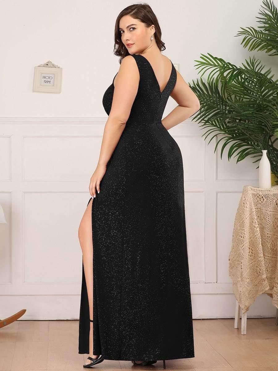 Gorgeous Plus Size V-Neck Formal Evening Dress with Slit
